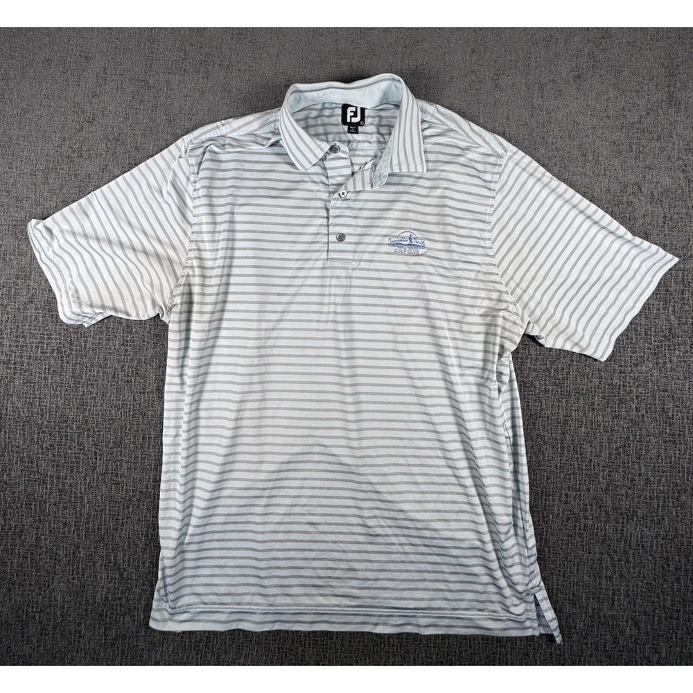 FootJoy Polo Shirt Mens XL Gray Blue Stripe Tamahka Trails Golf Performance
